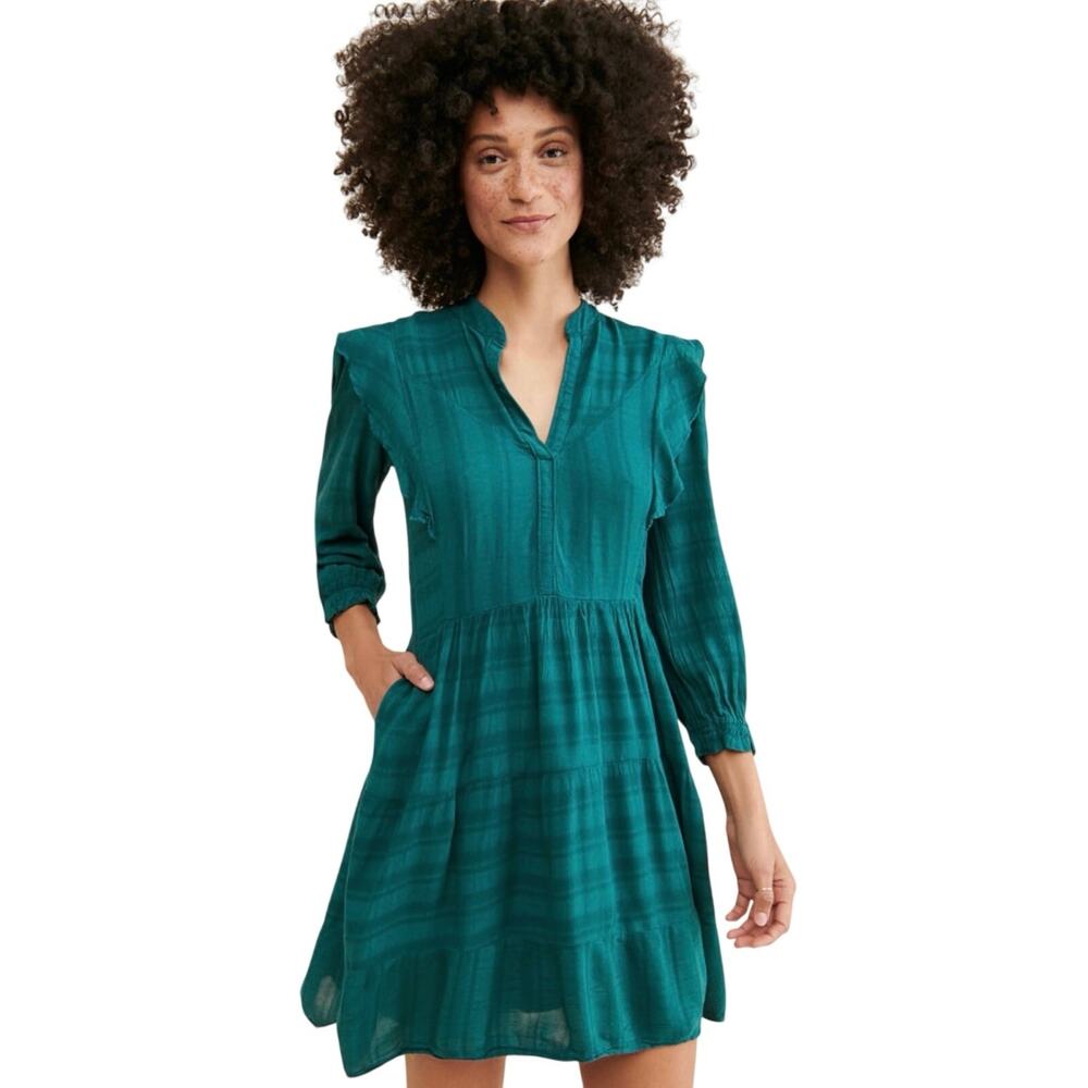 ANTHROPOLOGIE AMADI Women’s Rossi Emerald Ruffled Tunic Mini Dress